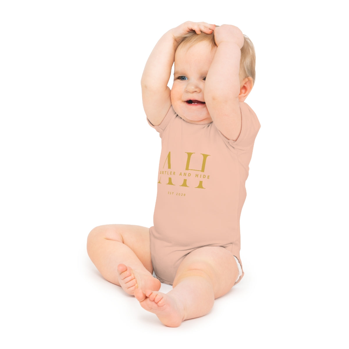 Baby Short Sleeve Bodysuit- Mustard Logo